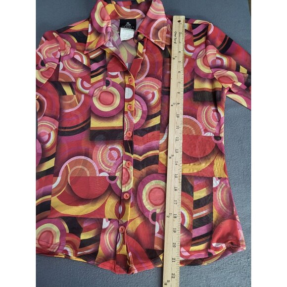 VTG 90s Y2K button up mesh sheer retro top retro funky rave Anxiety Cafe USA MED - Picture 9 of 9